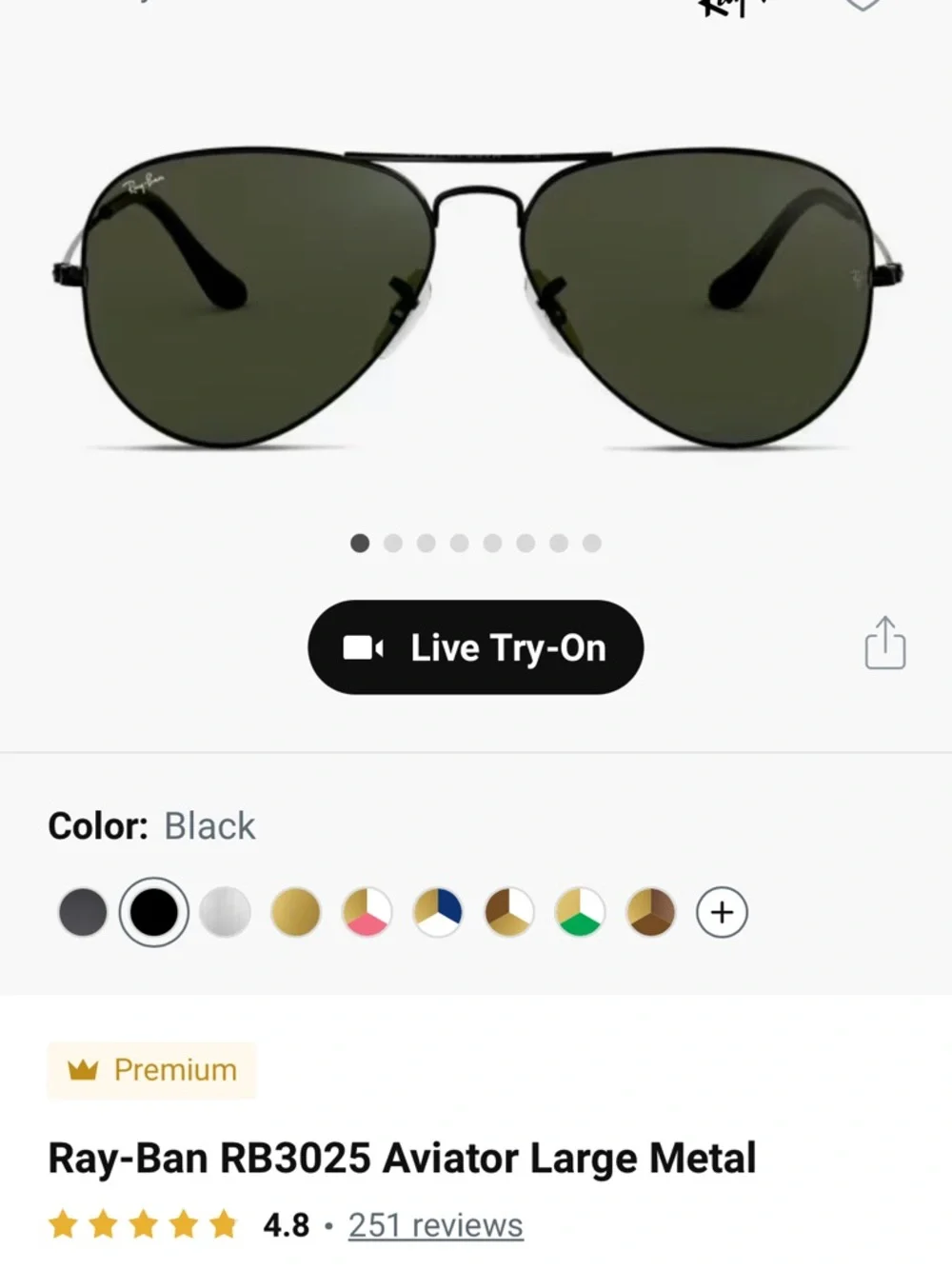 Ray-Ban 3025 Black Aviator Sunglasses - Picture 3 of 6